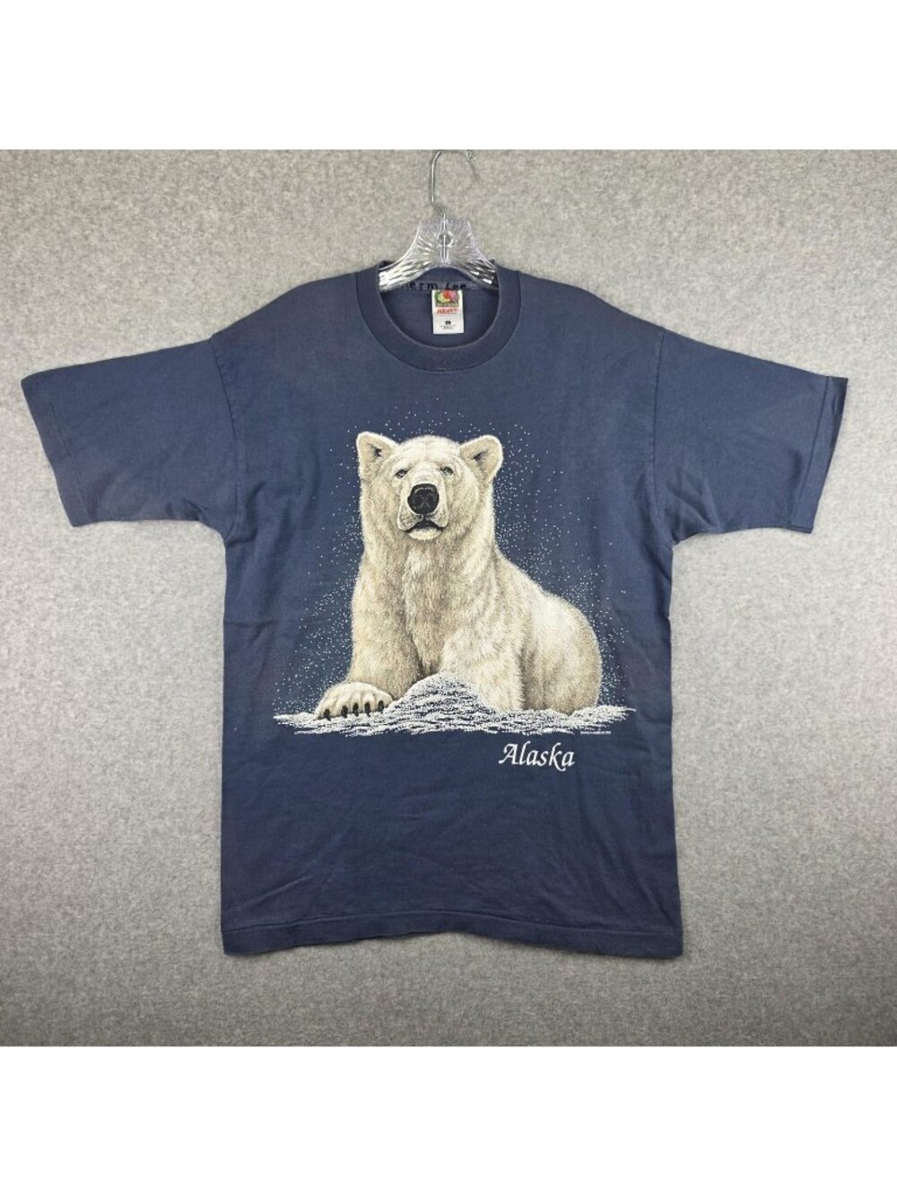Vintage 90s Alaska Polar Bear T Shirt Mens L Blue Single Stitch USA Made FOTL